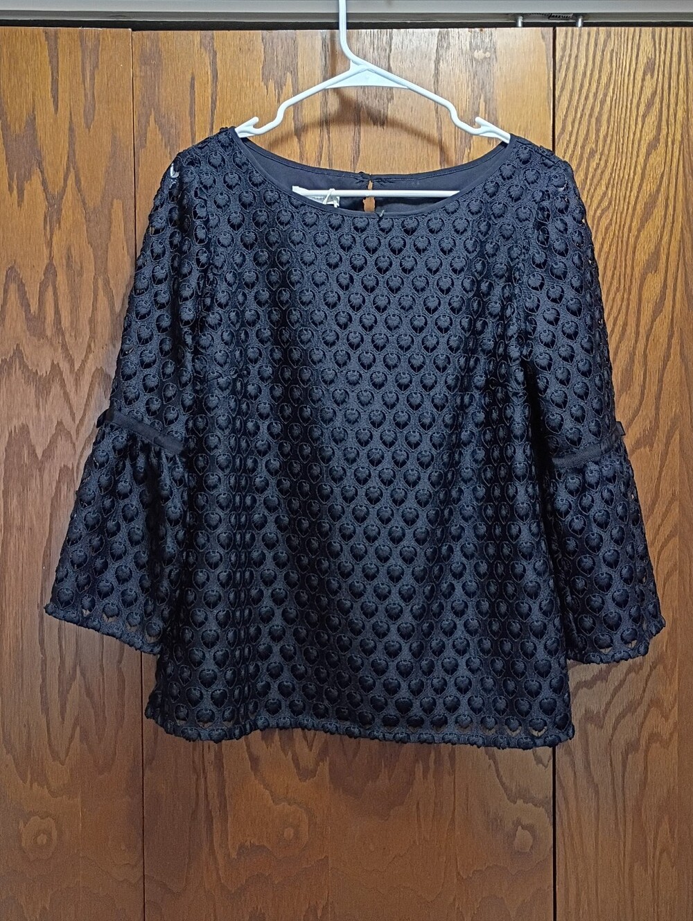 NWT Talbots Navy Textured Bell-Sleeve Blouse